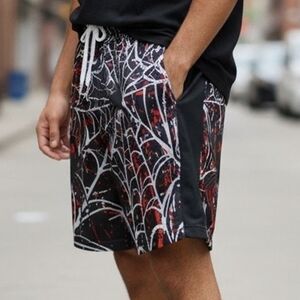 Awesome Lacrosse Unlimited Youth Boys Shorts - Black with Red Graphics- Size: L